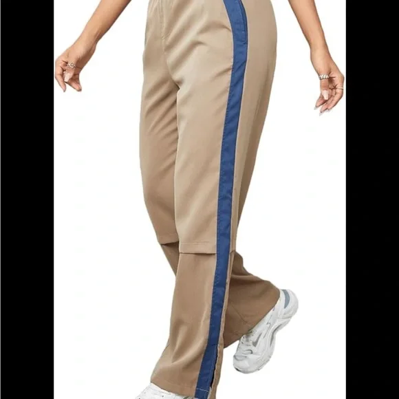 Cargo Pants Navy Side Stripe Sports Khakis Loose Straight Leg - Picture 2 of 6